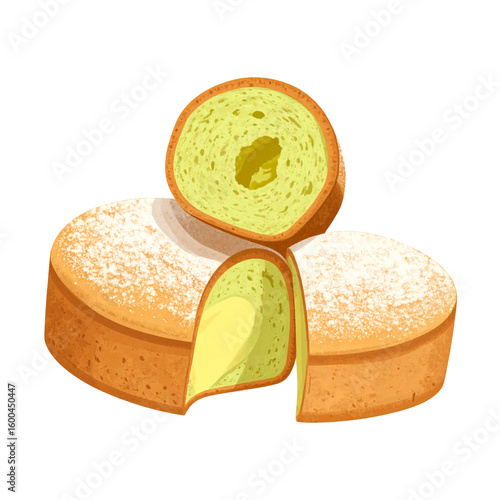 Colorful sliced cake isolated on black background