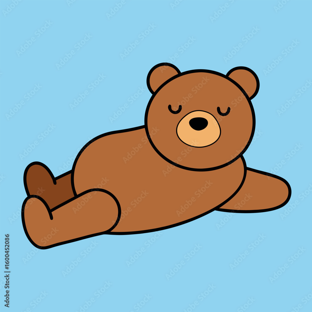 Naklejka premium Relaxed bear chilling peacefully in playful cartoon design colour Art Vector illustration
