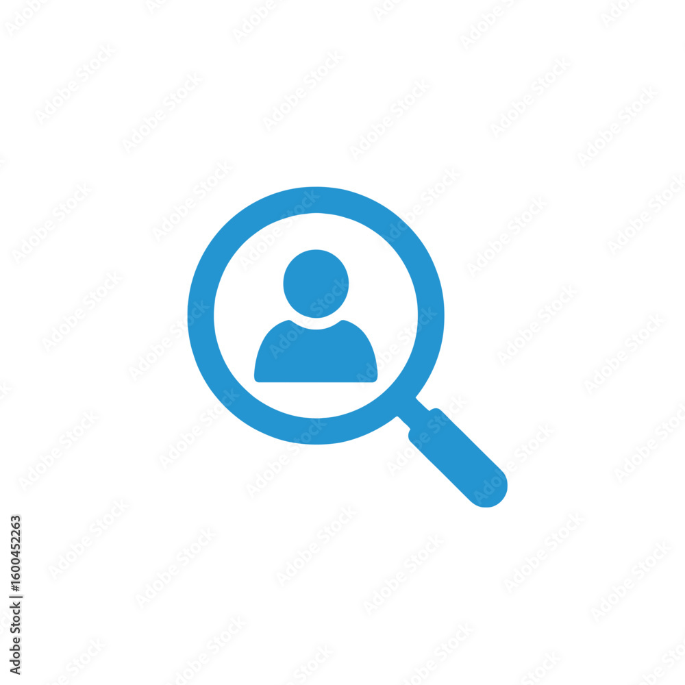 Discovering talent with a magnifying glass over a person icon for recruitment or HR searches Discovering talent with a magnifying glass over a person icon for recruitment or HR searches