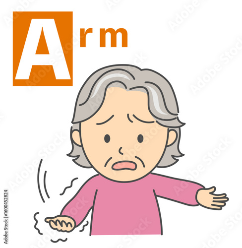 脳卒中のBEFASTチェック「Arm」シニア女性のイラスト