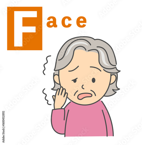 脳卒中のBEFASTチェック「Face」シニア女性のイラスト