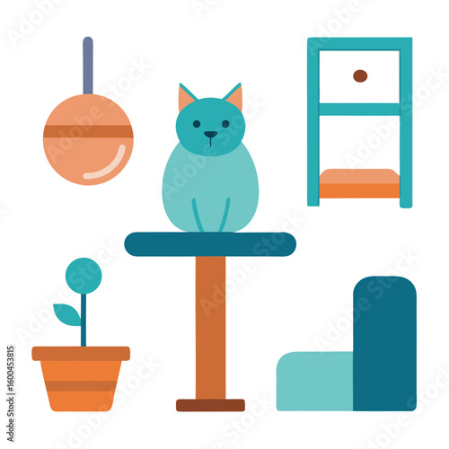 Cat furniture upgrade idea with stylish new scratch post colour Art Vector illustration