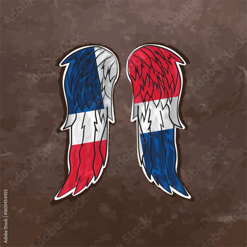 Dominican Republic flag in the shape of angel wings. Ideal for patriotic, cultural, or travel-themed designs.