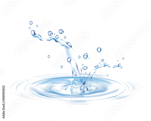  Clean Water Splash with Droplets on White Background