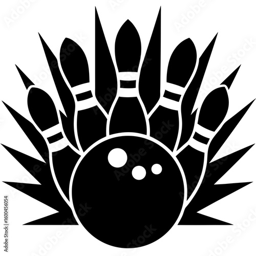 Bowling ball pins and decorative elements silhouette vector illustration