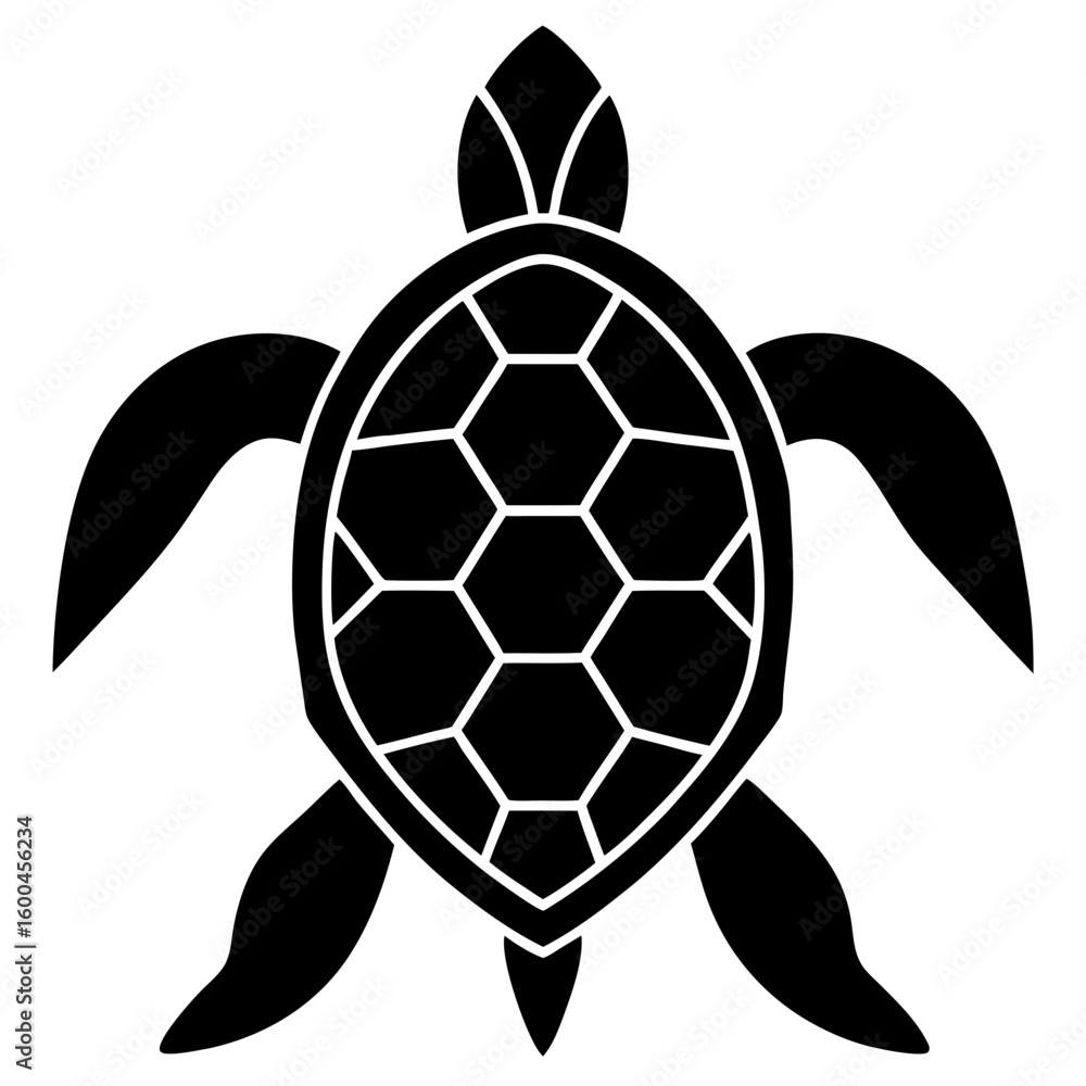 Fototapeta premium Simple black turtle with geometric shell silhouette vector illustration