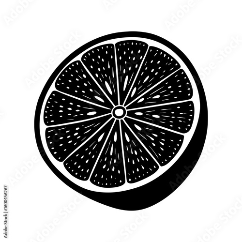 Detailed half cut orange fruit silhouette vector illustration