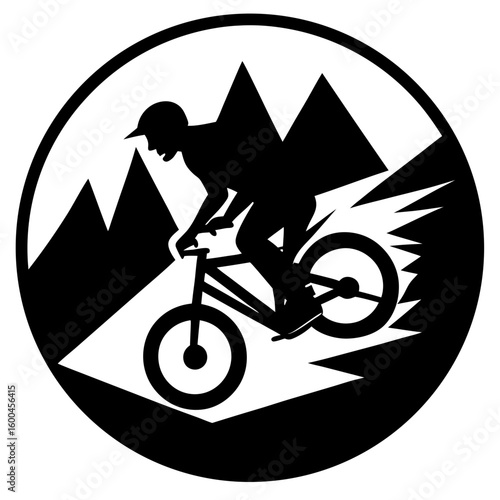 Cyclist riding downhill mountain bike silhouette vector illustration