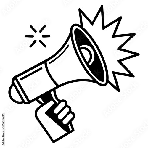 Hand holding megaphone loud speaker announcement silhouette vector illustration