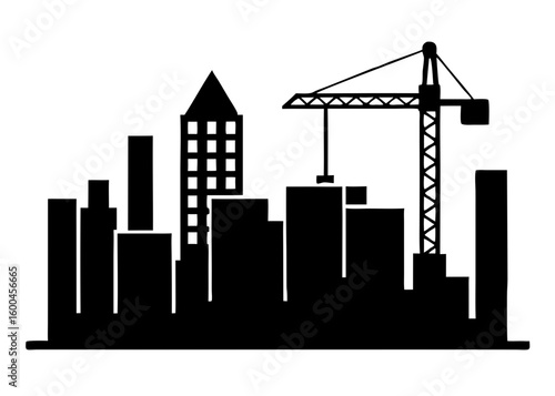Cityscape construction crane buildings urban skyline silhouette vector illustration