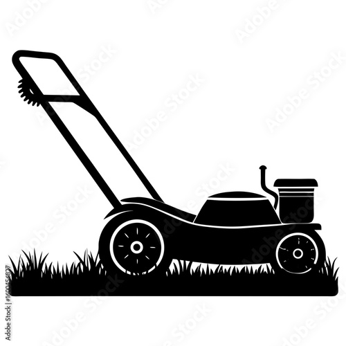 Lawnmower cutting grass garden equipment silhouette vector illustration