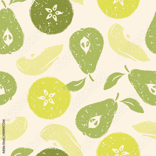 Green Pears Cut Fruit Vector Seamless Pattern