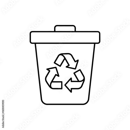 Simple Outline Trash Can with Recycling Symbol Environmental Awareness Icon