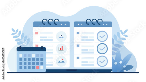 Illustration showing two calendars with tasks and a separate calendar on the side