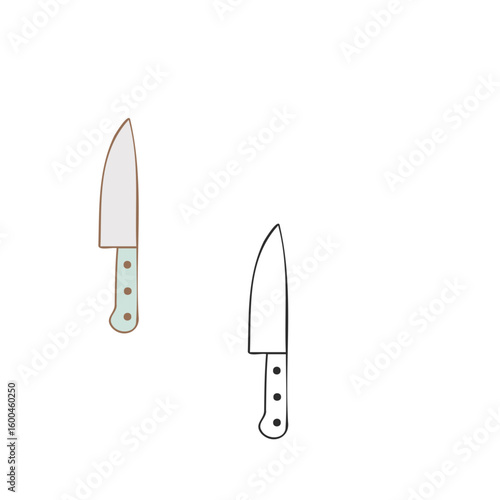 Kitchen knife stainless steel white background FlatOutline style vector