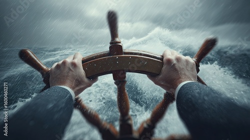 Stormy seas, strong hands on weathered helm