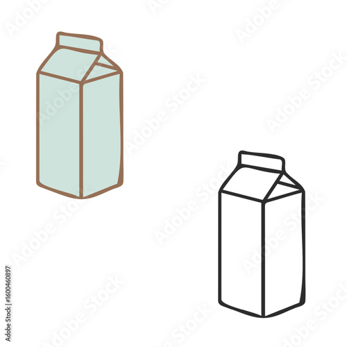 Milk or juice carton beverage package white background FlatOutline style vector