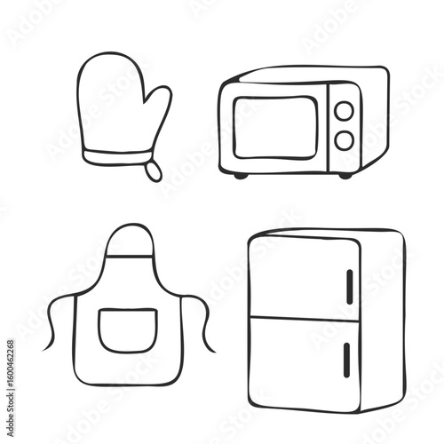Kitchen appliances and accessories microwave refrigerator apron oven glove black and white set