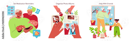 Assisting Elders With Everyday Tasks Vector Illustration