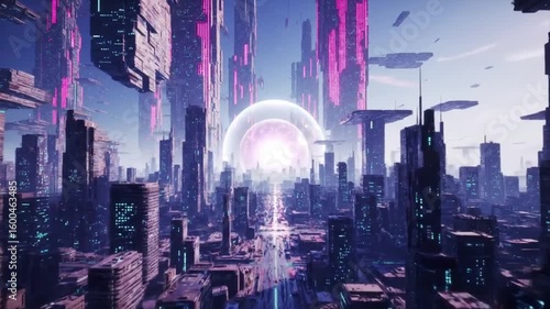 Futuristic Cityscape with Digital Elements