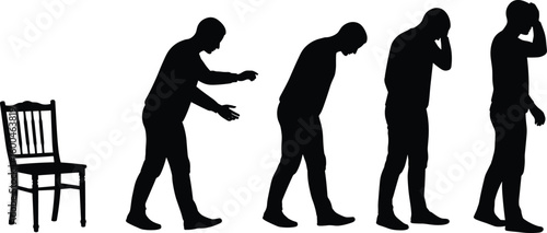 Human posture evolution silhouette, sitting to standing sequence, health, wellness, movement, progression, physical activity conce
