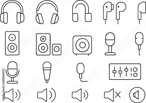 Audio equipment and sound controls icons music headphones