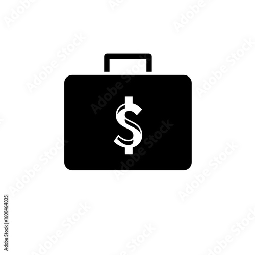 Briefcase with Dollar, Money Suitcase Solid Flat Vector Icon Isolated on White Background.
