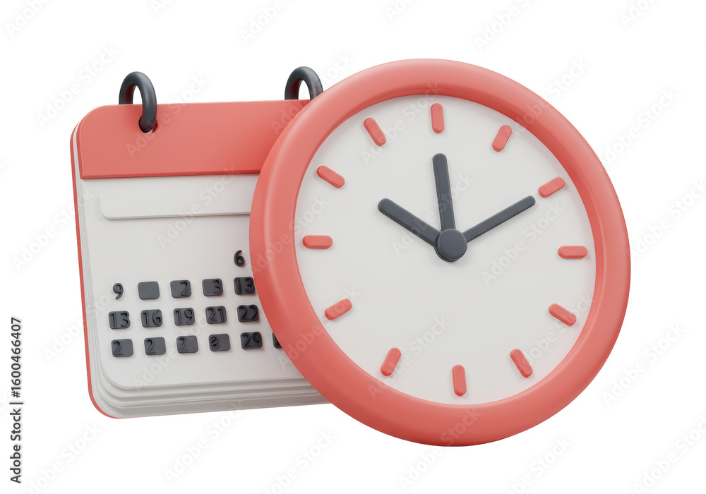 Isolated 3D Render of a Calendar and Clock for Event Planning Isolated 3D Render of a Calendar and Clock for Event Planning