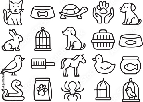 Cat dog rabbit bird turtle snake duck horse spider pet supplies vector