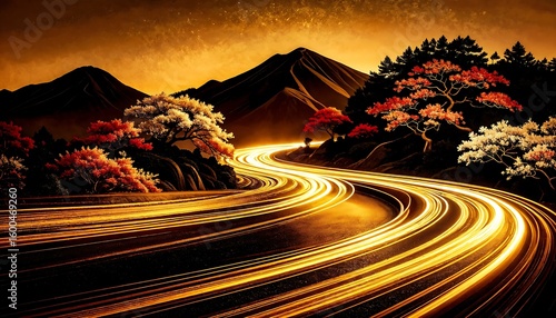Golden Road, Mountain Landscape, Night - Surreal/Fantasy Landscapes