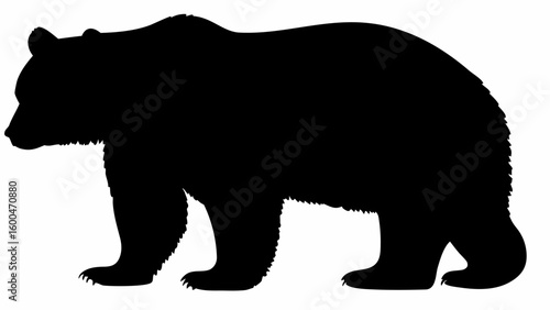 Silhouette of a large bear standing with its head facing left and its body in a side profile view