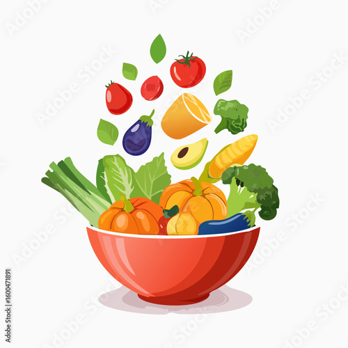 bowl brimming with a cascade of fresh fruits and vegetables