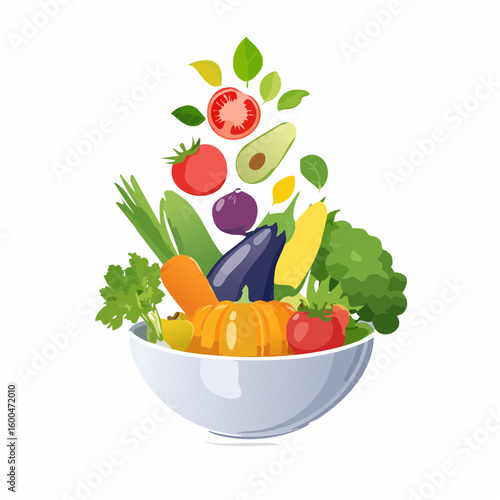 bowl brimming with a cascade of fresh fruits and vegetables