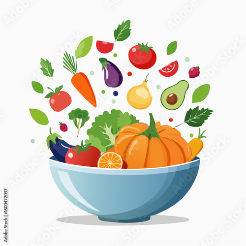 bowl brimming with a cascade of fresh fruits and vegetables