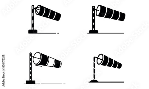 Windsock weather icon simple black and white illustration for wind forecast aviation and climate design
