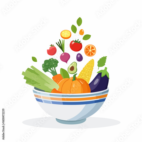 bowl brimming with a cascade of fresh fruits and vegetables
