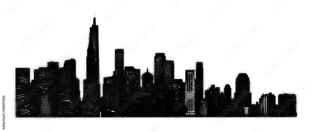 City skyline silhouette spray paint stencil isolated on transparent background City skyline silhouette spray paint stencil isolated on transparent background