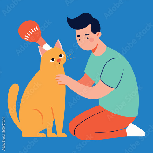 Gentle grooming moments with your feline friend matter colour Art Vector illustration