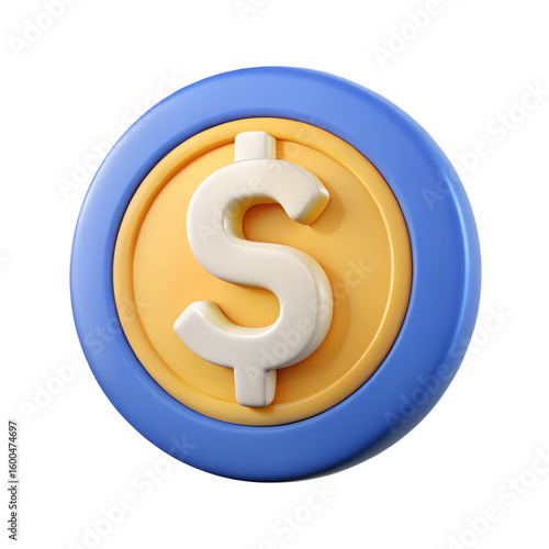  3D Dollar Icon Isolated on White Background 