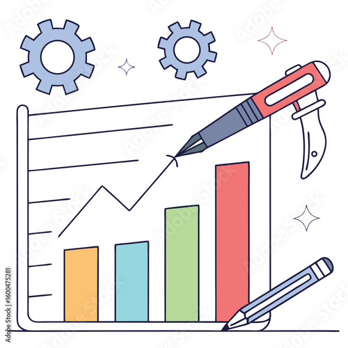 Business financial growth chart with arrow and pen for market investment success