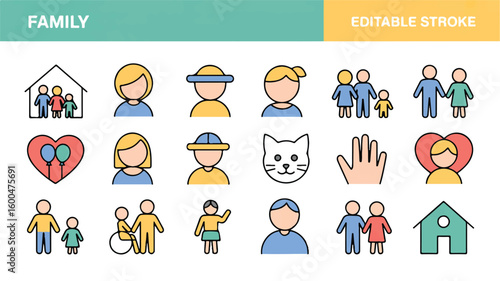 Family icons with house heart and people symbols home