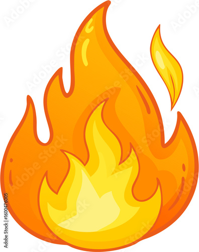 Burning fire flame vector illustration with heat and light elements