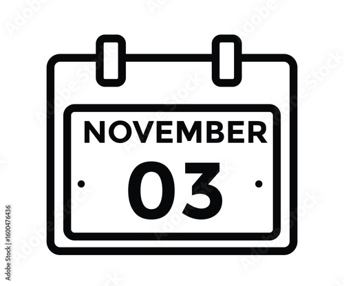 3 November, calendar date icon. 3 November Calendar Date for Deadlines or Appointment. Day, month. vector illustration.
