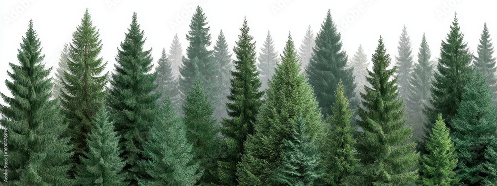 Obraz premium Lush Green Coniferous Forest in Misty Atmosphere