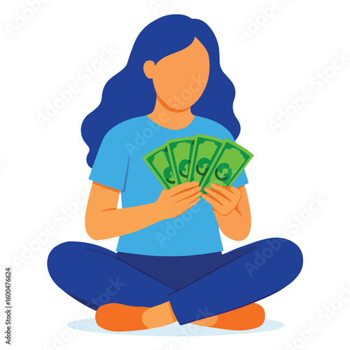 Vector of a woman holding a lot of money