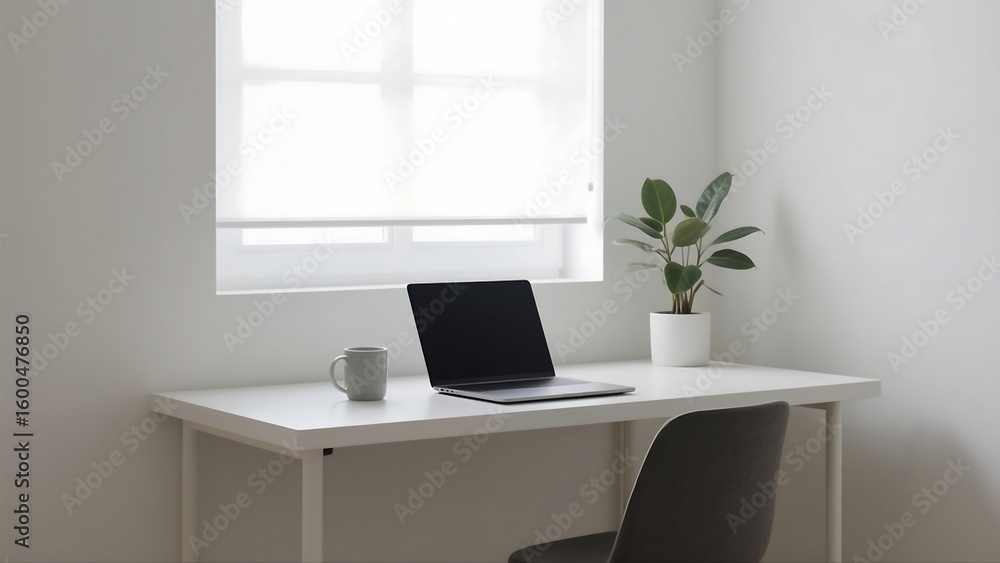 Obraz premium Modern home office workspace with minimalist desk