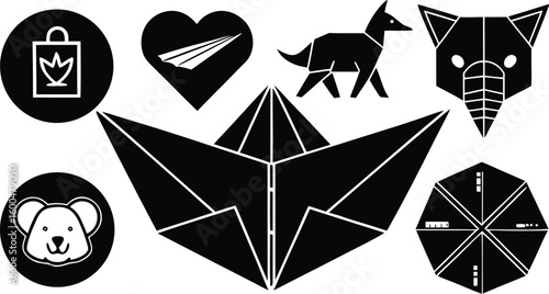 Geometric Origami Animal and Object Silhouette Icons