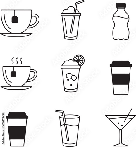 Beverage Line Art Collection Iconography