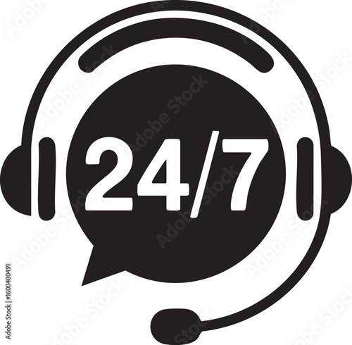 24 7 Customer Support Icon Headset Service Hotline Assistance Communication Help Center Contact Call Operator Available Vector

