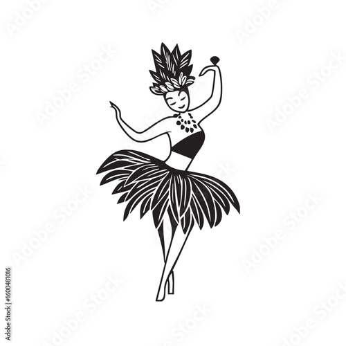 Elegant dancer in tropical attire showcasing vibrant movements